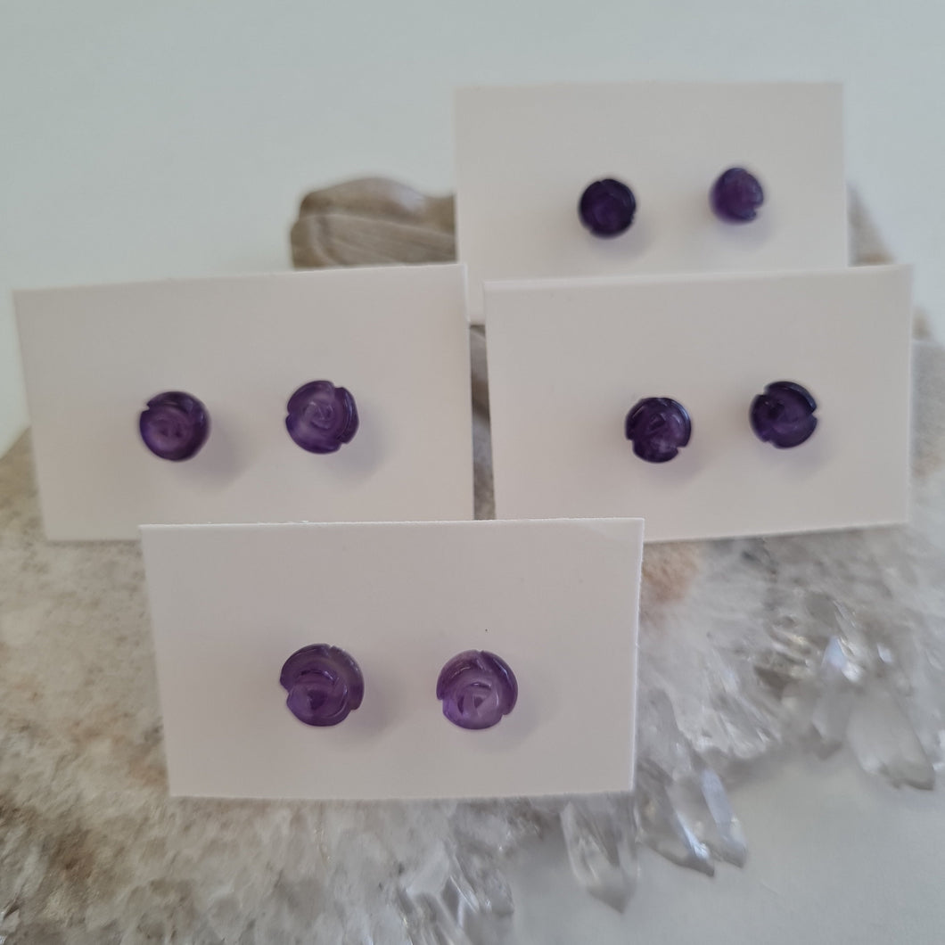 Amethyst Rosette Stud Ear-ring