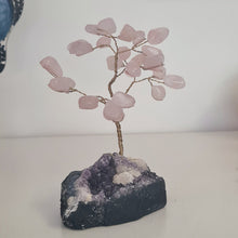 Load image into Gallery viewer, Rose Quartz on Amethyst Bonsai Tree
