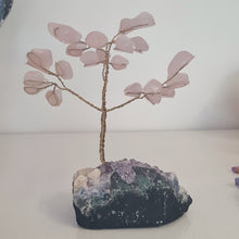 Load image into Gallery viewer, Rose Quartz on Amethyst Bonsai Tree
