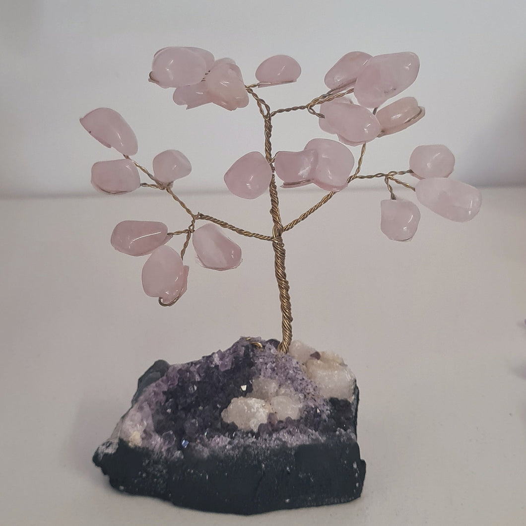 Rose Quartz on Amethyst Bonsai Tree