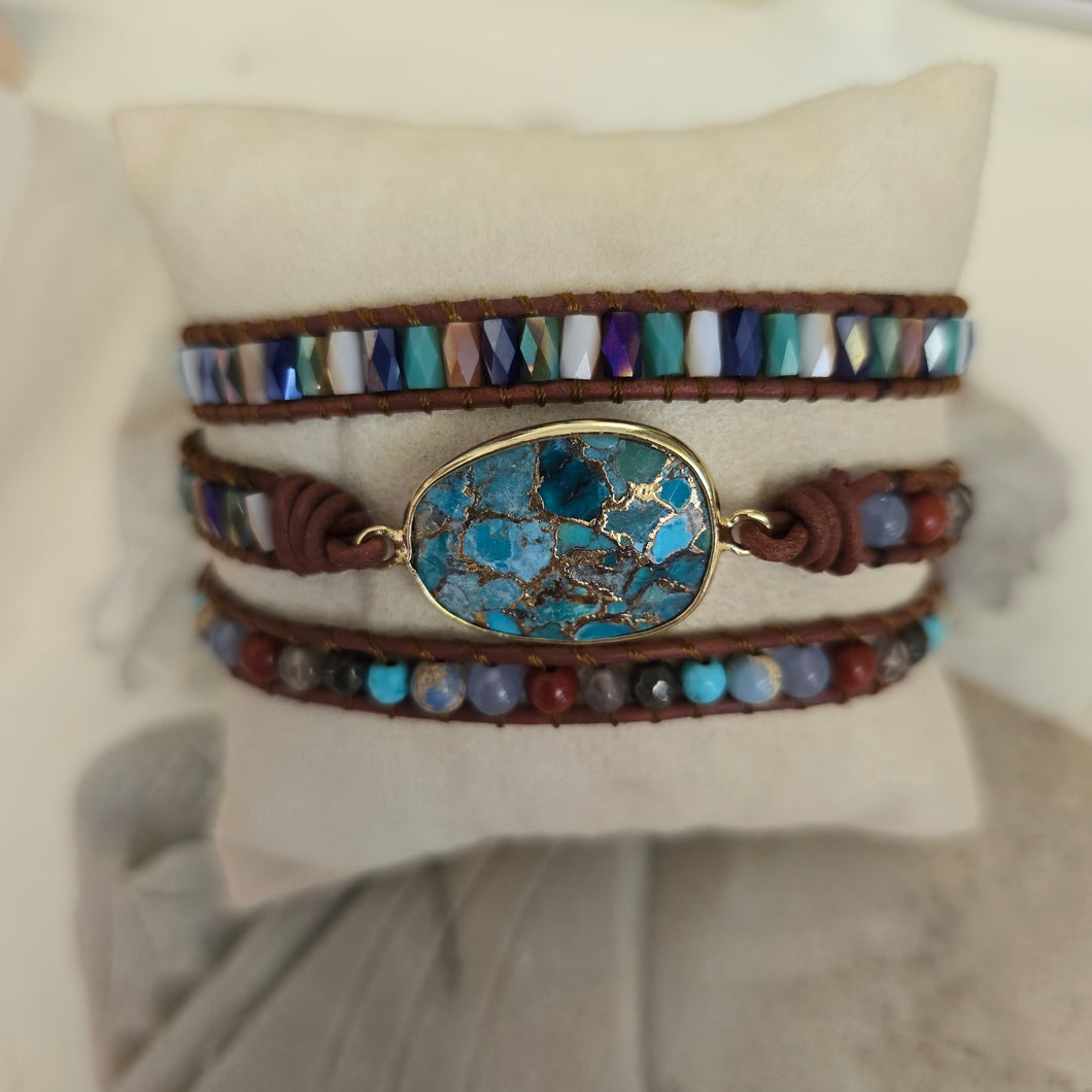 Natural Turquoise and Jasper Wrap Bracelet