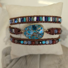 Load image into Gallery viewer, Natural Turquoise and Jasper Wrap Bracelet
