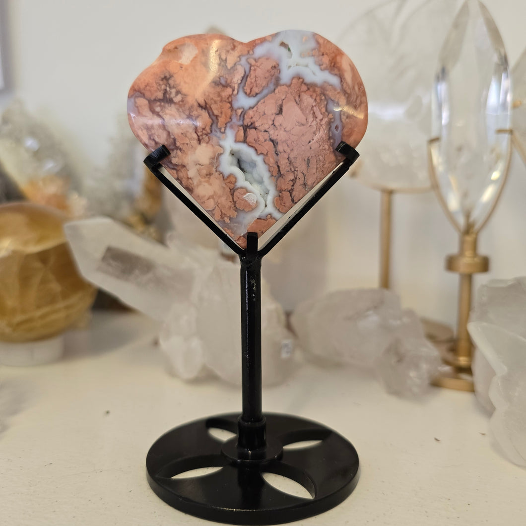 Pink Agate Heart with Stand