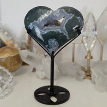 Load image into Gallery viewer, Moss Agate Heart with Stand
