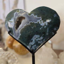 Load image into Gallery viewer, Moss Agate Heart with Stand
