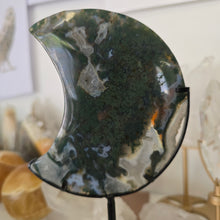 Load image into Gallery viewer, Moss Agate Moon with Stand
