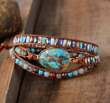 Load image into Gallery viewer, Natural Turquoise and Jasper Wrap Bracelet
