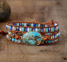 Load image into Gallery viewer, Natural Turquoise and Jasper Wrap Bracelet
